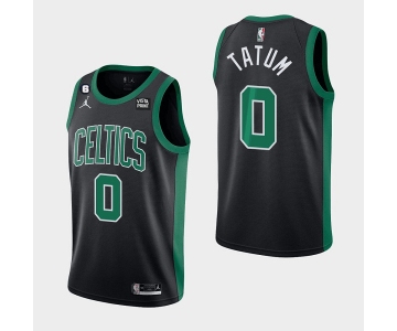 Men's Boston Celtics #0 Jayson Tatum Black No.6 Patch Stitched Basketball Jersey