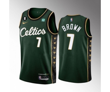 Men's Boston Celtics #7 Jaylen Brown Green 2022-23 City Edition No.6 Patch Stitched Basketball Jersey